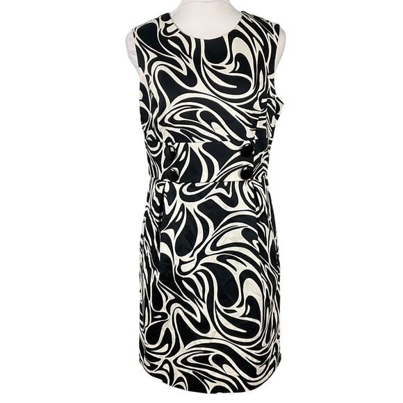 MICHAEL KORS Sheath Dress NWT NEW Black White 10 Art Retro Print Career Pockets - Picture 1 of 11